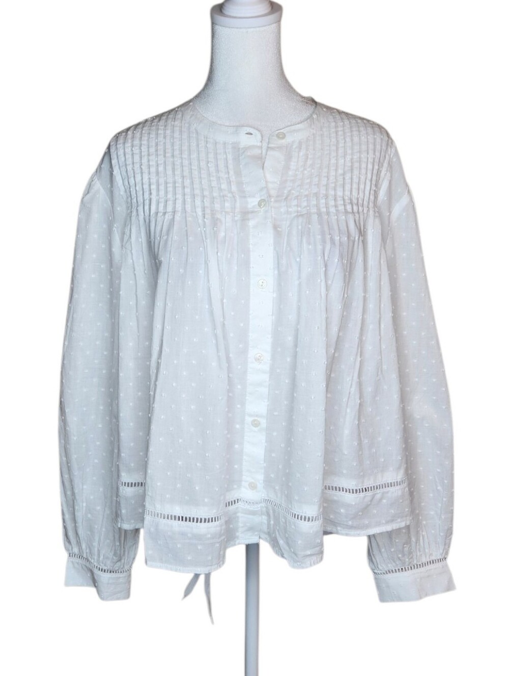 NEW Old Navy Cropped Flowy White Clipped Dot Blouse Size Large